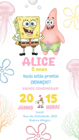 Convite de Aniversário Bob Esponja Menina para Editar