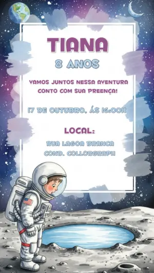 Convite de Aniversário Astronauta Explorando a Lua para Editar