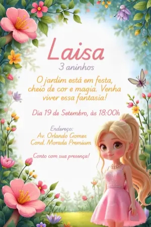 Convite Aniversário Jardim Encantado com Princesa para Editar