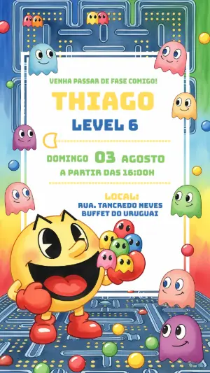 Convite de Aniversário Pacman para Editar Online