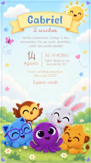Convite de Aniversário Bolofofos Editável Online Infantil