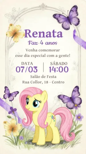 Convite My Little Pony Fluttershy Delicado para Editar