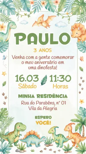 Invitación de cumpleaños Dinosaurio – Estático – Festôu Convites