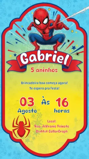 Convite de Aniversário Homem-Aranha Colorido para Editar