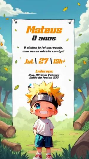 Convite de Aniversário Naruto para Editar Online e Imprimir