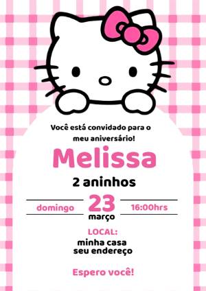 Convite Digital Aniversário Infantil Hello Kitty para Editar