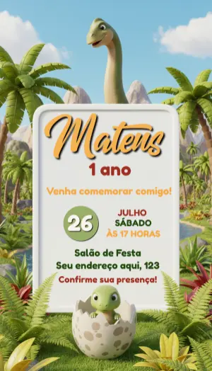 Invitación de cumpleaños Dinosaurio – Estático – Convite digital - Edite você mesmo
