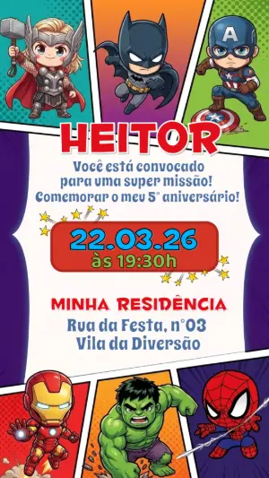 Convite de Aniversário Vingadores Baby Editável