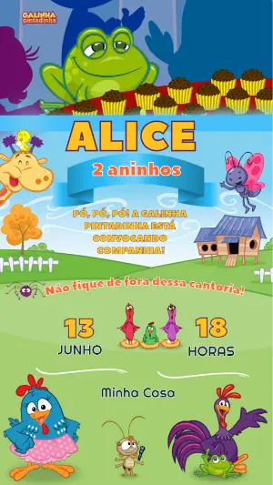 Convite Animado de Aniversário Galinha Pintadinha para Editar