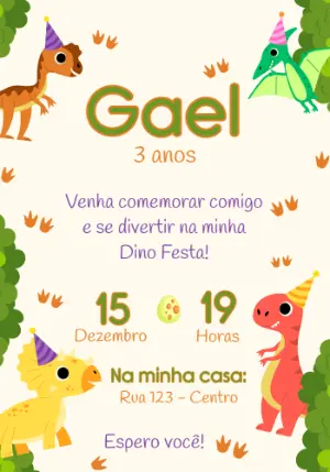 Convite Editável Aniversário Infantil Tema Dinossauros Fofos