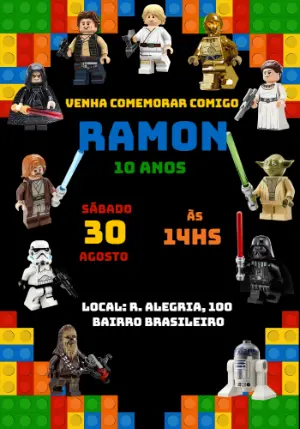 Convite de Aniversário Lego Star Wars Editável e Colorido