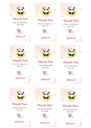 Editable Pink Panda Thank You Favor Tags Template