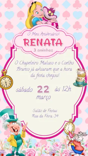 Convite Animado de Aniversário Alice no País das Maravilhas