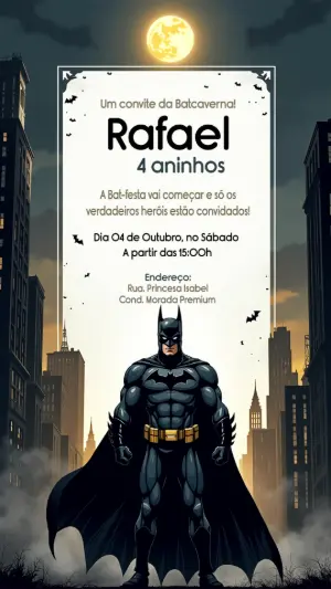 Convite de Aniversário Batman Editável Online para Imprimir