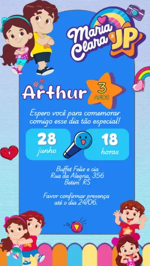 Convite de Aniversário Maria Clara e JP para Editar Online