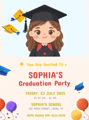 Cute Girl Graduation Party Invitation - Editable Template