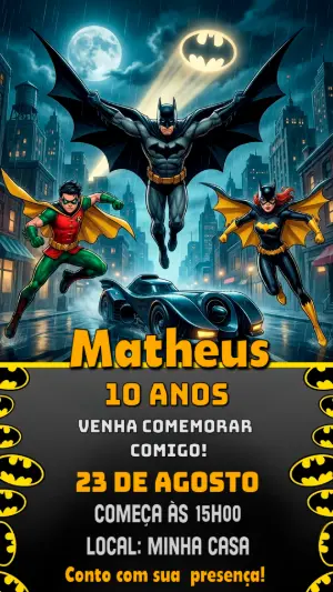 Convite de Aniversário Batman Editável
