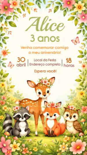 Convite de Aniversário Bosque Encantado para Editar