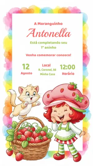 Convite de Aniversário Moranguinho para Editar Online