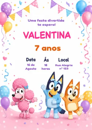 Invito di compleanno Bluey – Statico – KC Design