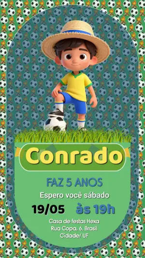 Convite Aniversário Futebol e Festa Junina Menino Editável