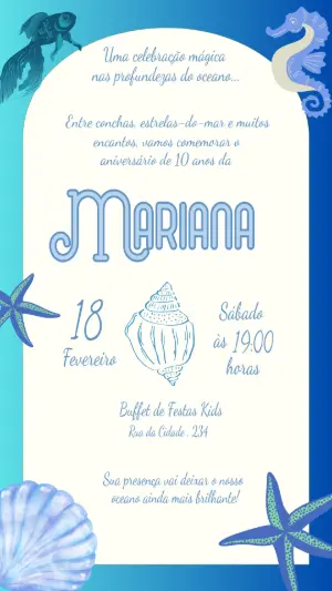 Convite de Aniversário Fundo do Mar Infantil Editável