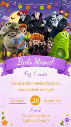 Convite de Aniversário Hotel Transilvânia para Editar Online