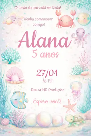 Convite de Aniversário Fundo do Mar Aquarela Editável