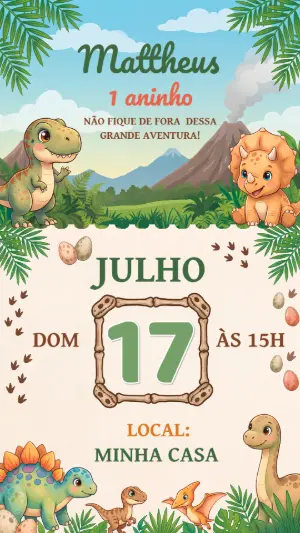 Invitación de cumpleaños Dinosaurio – Estático – Alegria no ar