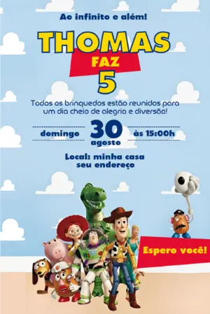 Convite de Aniversário Toy Story com Amigos para Editar