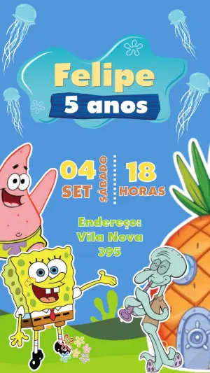 Convite de Aniversário Bob Esponja para Editar