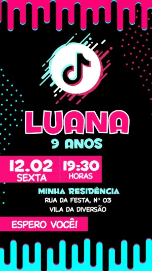 Convite de Aniversário Tiktok Editável
