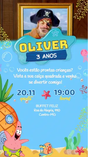 Convite Animado Bob Esponja: Vídeo de Aniversário para Editar
