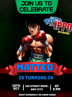 Editable Boxing Anime Birthday Party Invitation Template