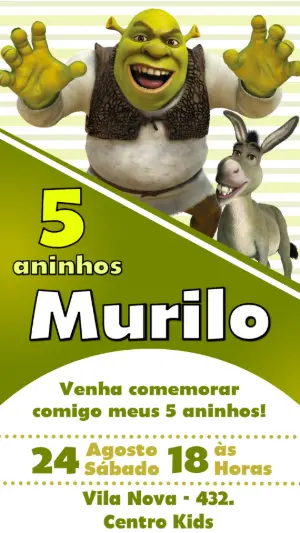 Convite de Aniversário Shrek Editável para Festa Infantil