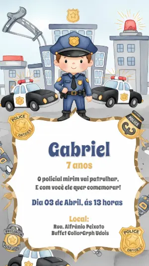 Convite de Aniversário Policial para Editar Online e Imprimir