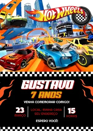 Convite de Aniversário Hotwheels Modelo Editável