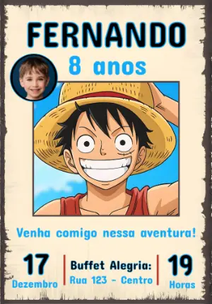 Convite de Aniversário One Piece Estilo Procurado Editável