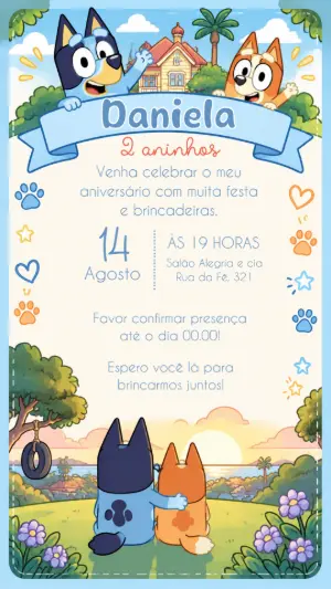 Invito di compleanno Bluey – Statico – Felicity Artes