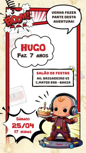 Convite Aniversário Herói Espacial Gibi Editável