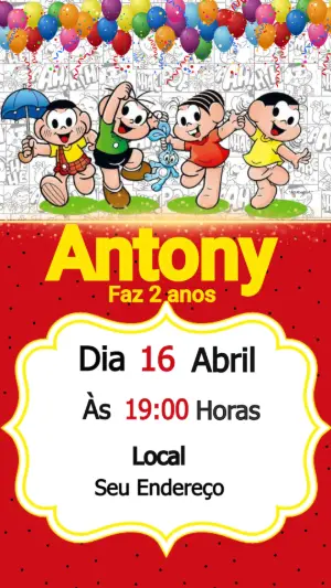 Convite de Aniversário Turma da Mônica Menino para Editar