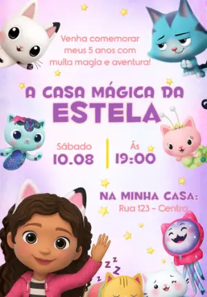 Convite Aniversário Casa Mágica da Gabby para Editar Online