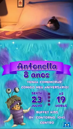 Convite Animado Aniversário Monstros SA para Editar Online