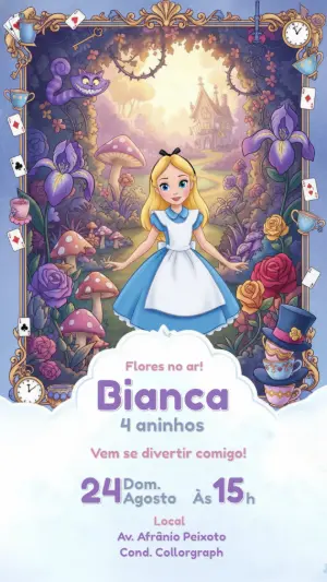 Convite Digital Mágico Alice no País das Maravilhas para Editar