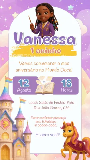 Convite Aniversário Academia Unicórnio com Personagens para Editar