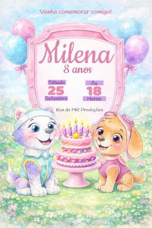 Invito di compleanno Paw Patrol – Statico – Michelle 