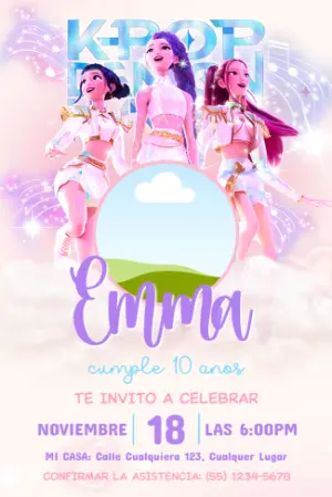 Invitación de Cumpleaños Las Guerreras K-Pop Editable
