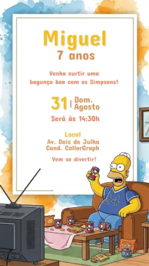 Convite de Aniversário Os Simpsons com Homer para Editar Online