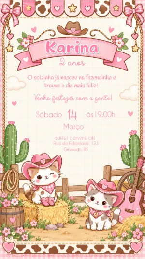 Convite de Aniversário Fazendinha Rosa Editável para Menina