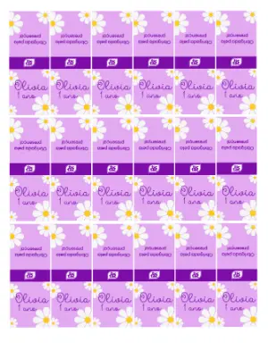 Rótulo Editável para Tic Tac Aniversário Tema Margaridas Lilás